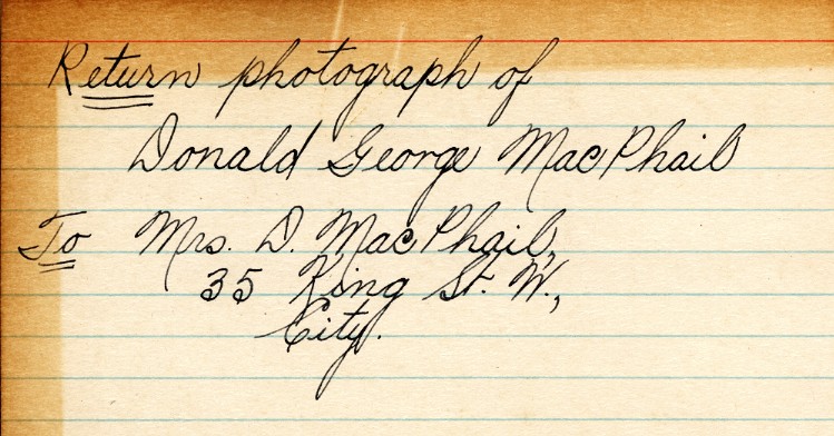Photograph Return Address Card of MacPhail