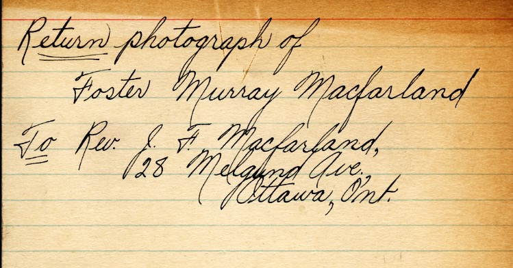 Photograph Return Address Card of Macfarland
