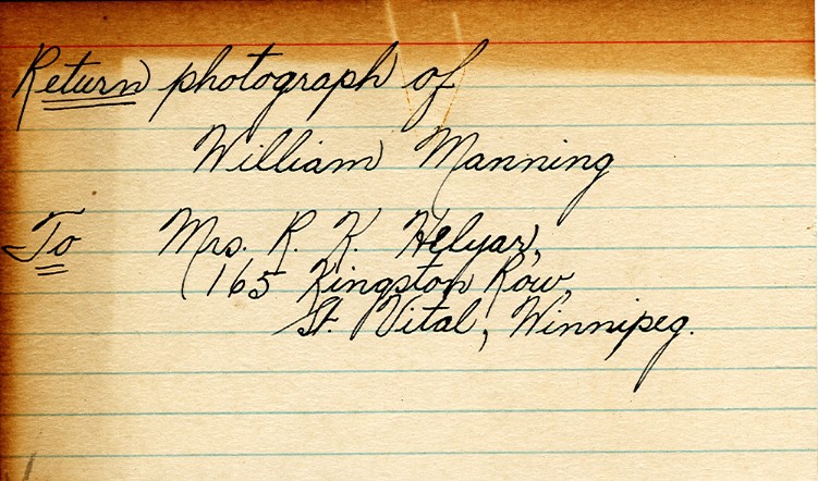 Photograph Return Address Card of Manning