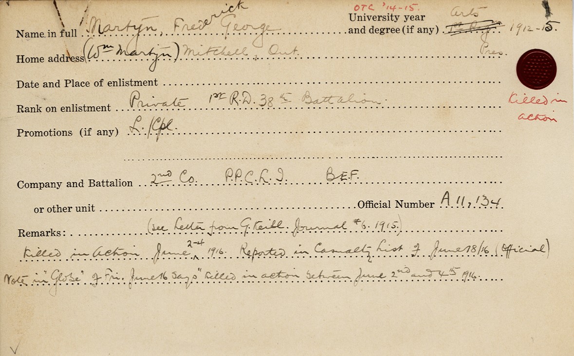 University Military Service Record of Martyn