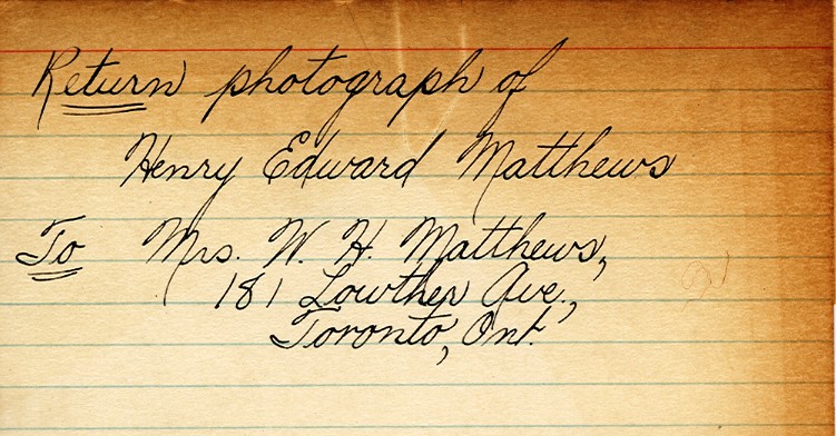 Photograph Return Address Card of Matthews
