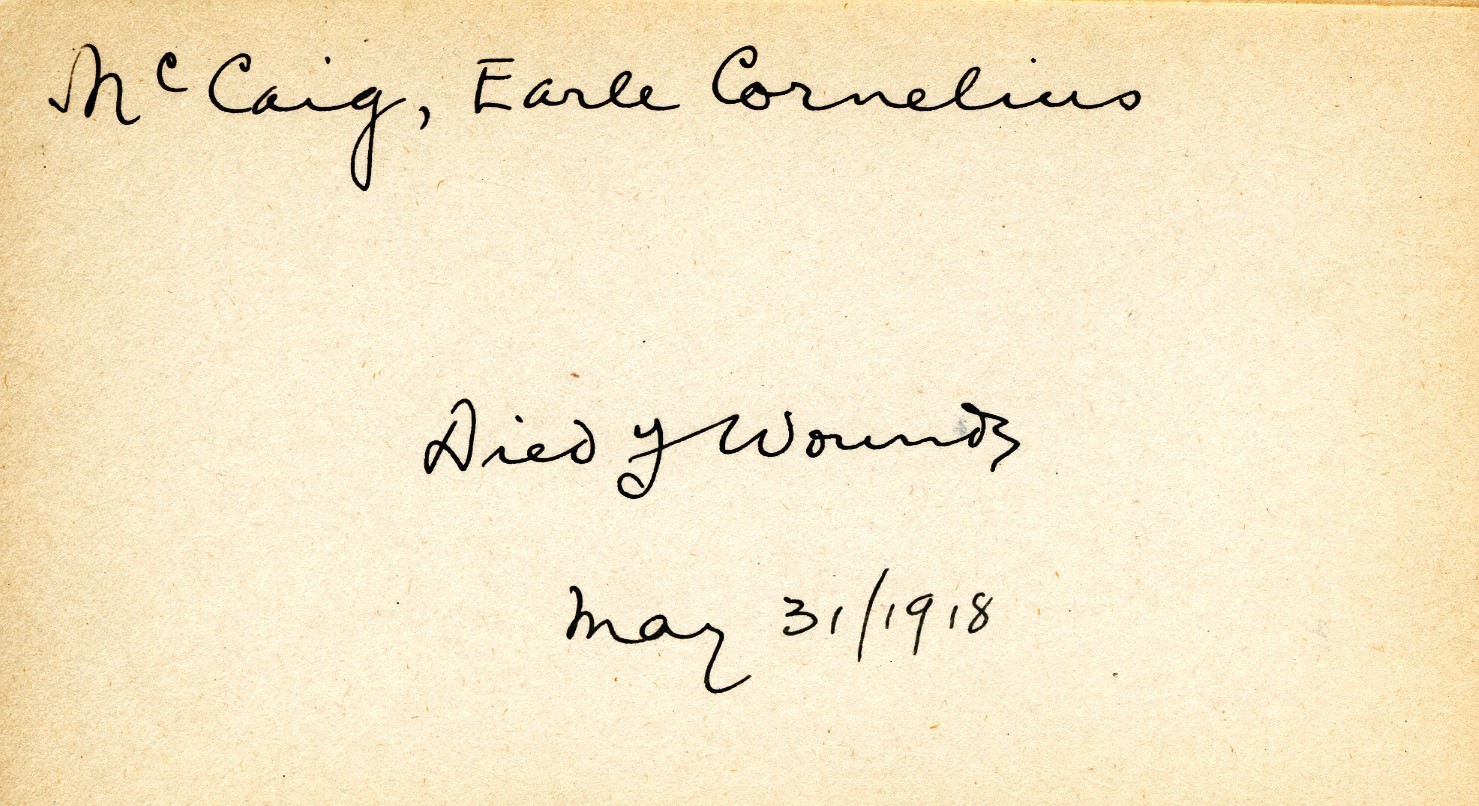Card Describing Cause of Death of McCaig, 31 May 1918