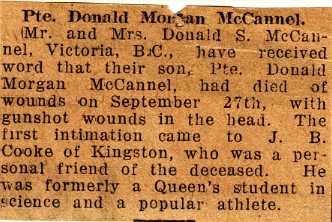 News Clipping Reporting Death of McCannel