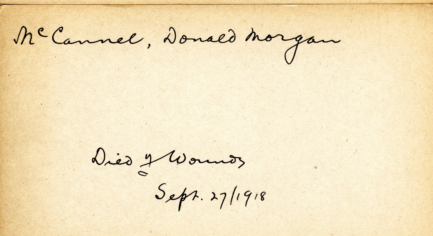 Card Describing Cause of Death of McCannel, 27th September 1918