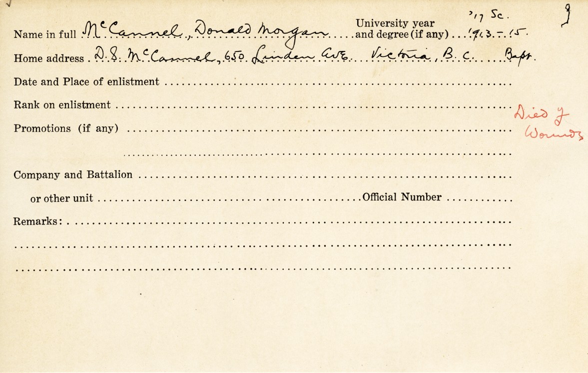 University Military Service Record of McCannel