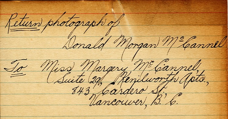 Photograph Return Address Card of McCannel