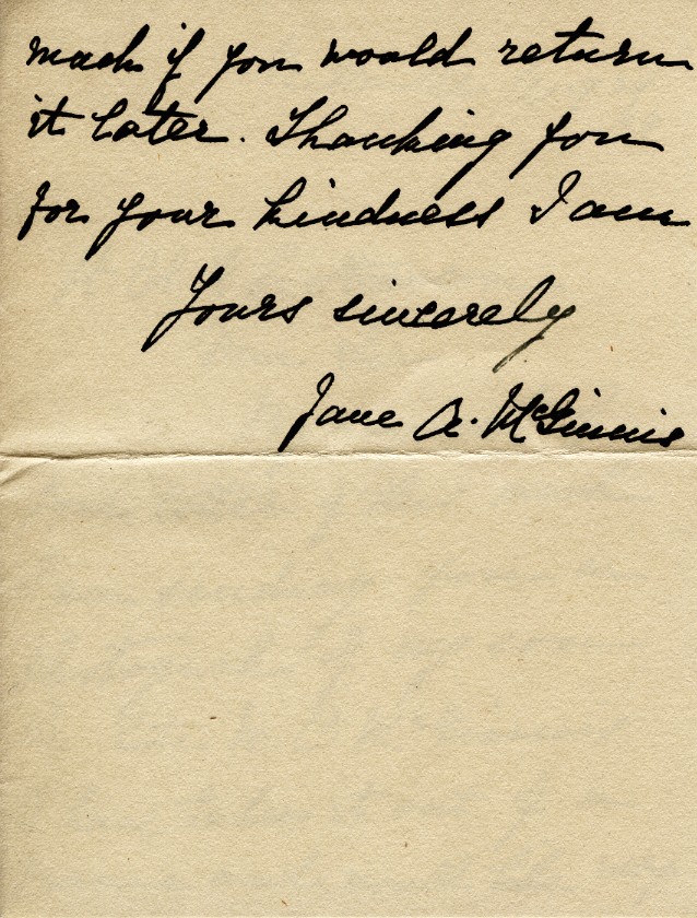 Letter from Jane A. McGinnis to Lt. Col. K.L. Stevenson, 30th August 1929, Page 2