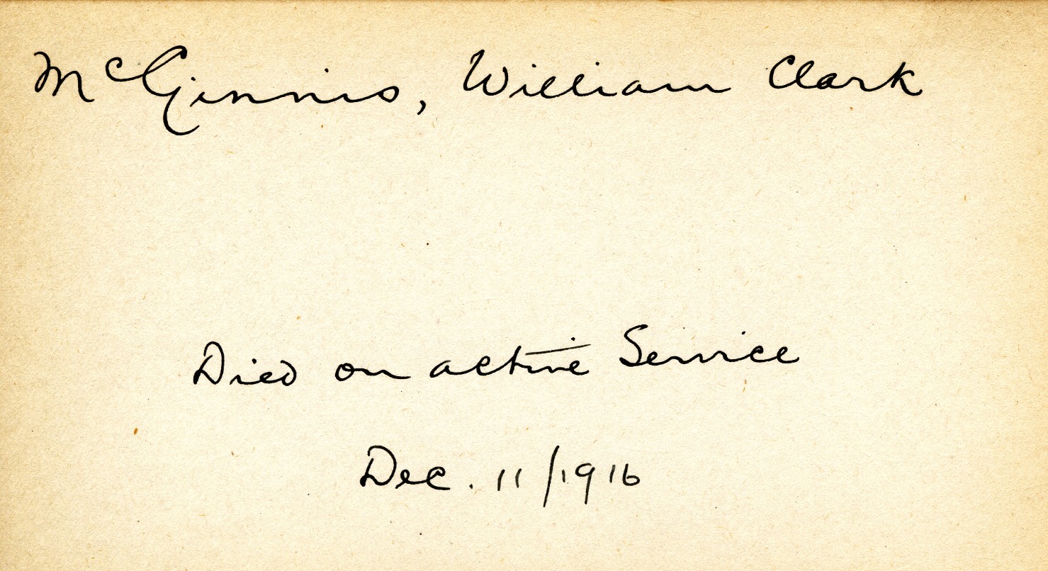 Card Describing Cause of Death of McGinnis, 11th December 1916