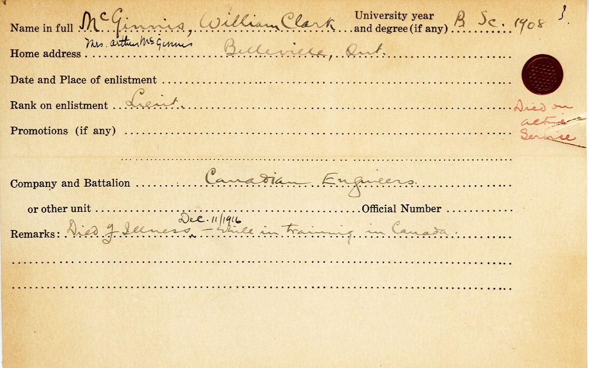 University Military Service Record of McGinnis
