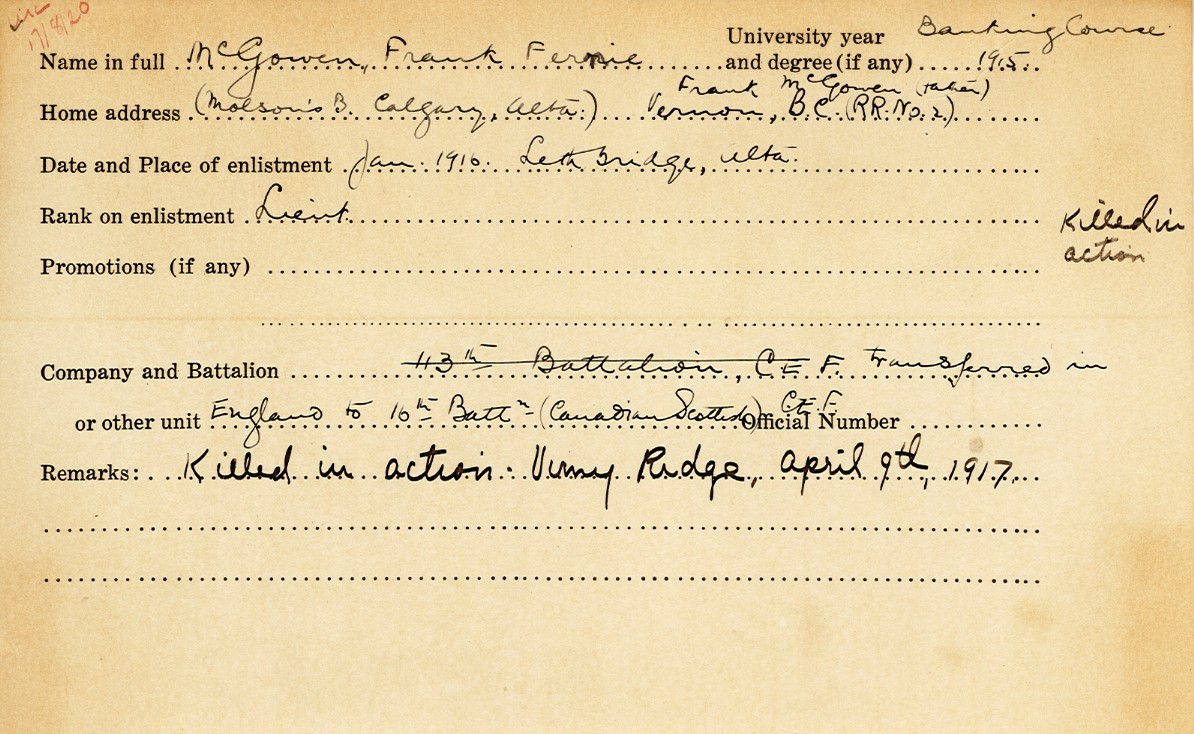 University Military Service Record of McGowen
