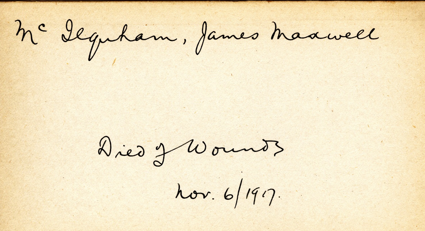 Card Describing Cause of Death of Mcllquhan, 6th November 1917