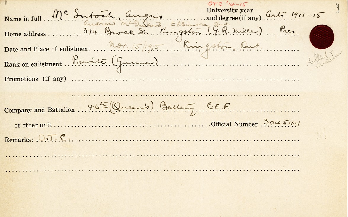 University Military Service Record of McIntosh