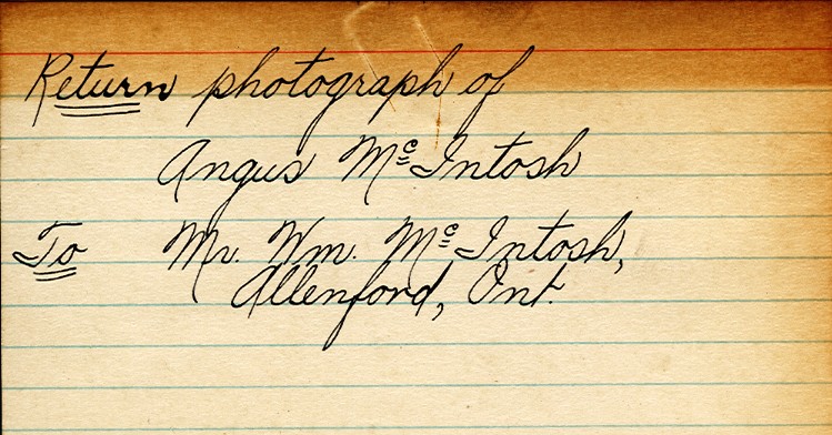 Photograph Return Address Card of McIntosh