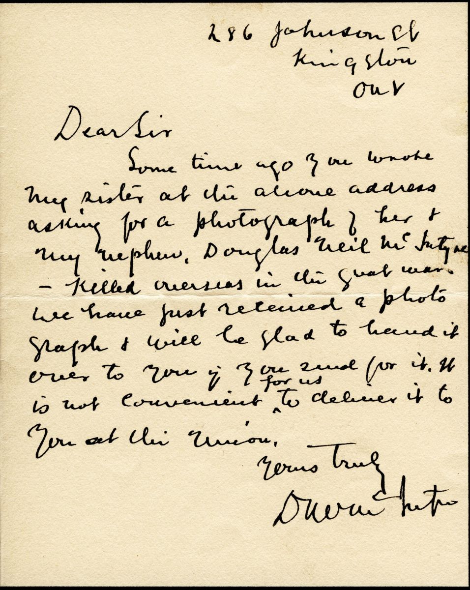 Letter from Aunt to Queen's 