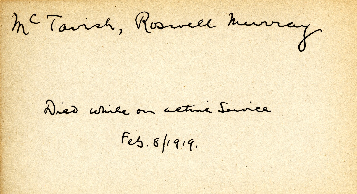Card Describing Cause of Death of McTavish, 8th February 1919