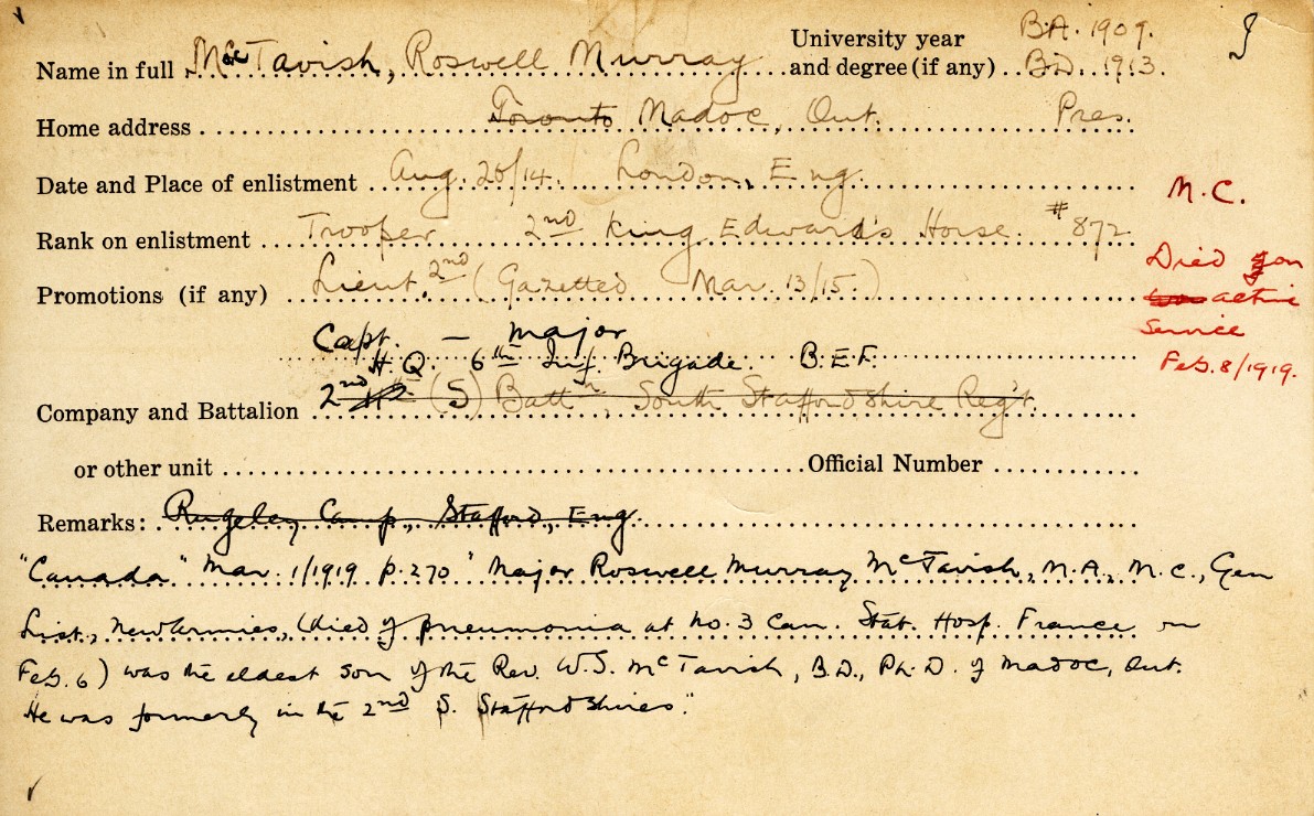 University Military Service Record of MacTavish, Page 1