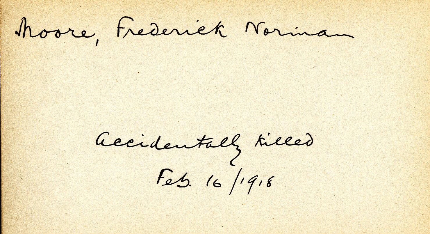 Card Describing Cause of Death of Moore, 16th February 1916