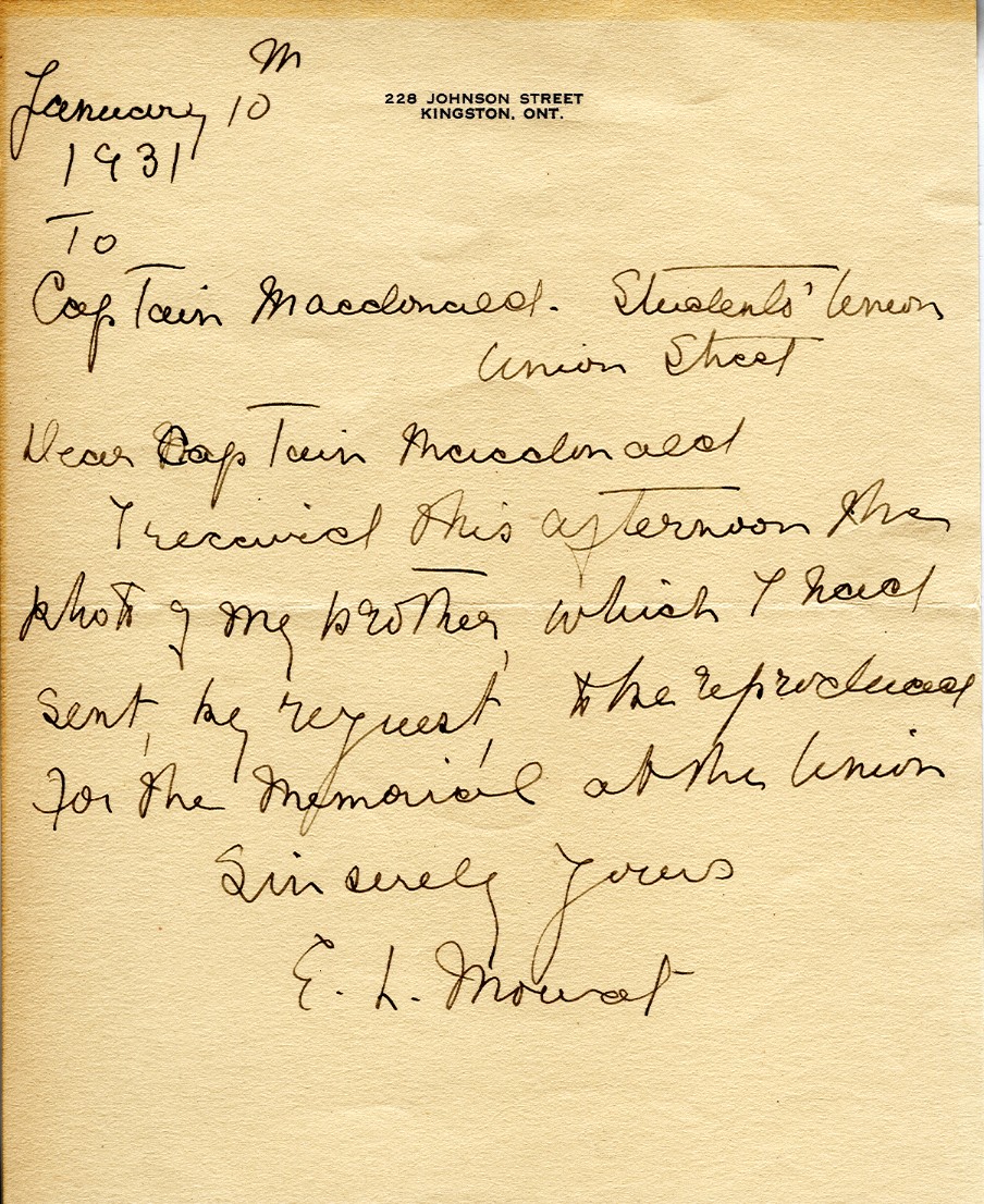 Letter from G.L. Mowat to Captain MacDonald, 10th January 1931