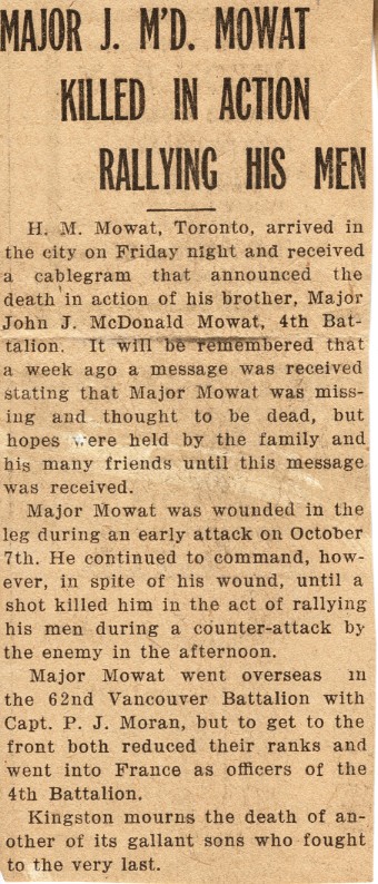 News Article on the Death of Mowat