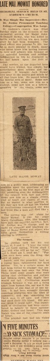 News Article on Memorial Service of Mowat