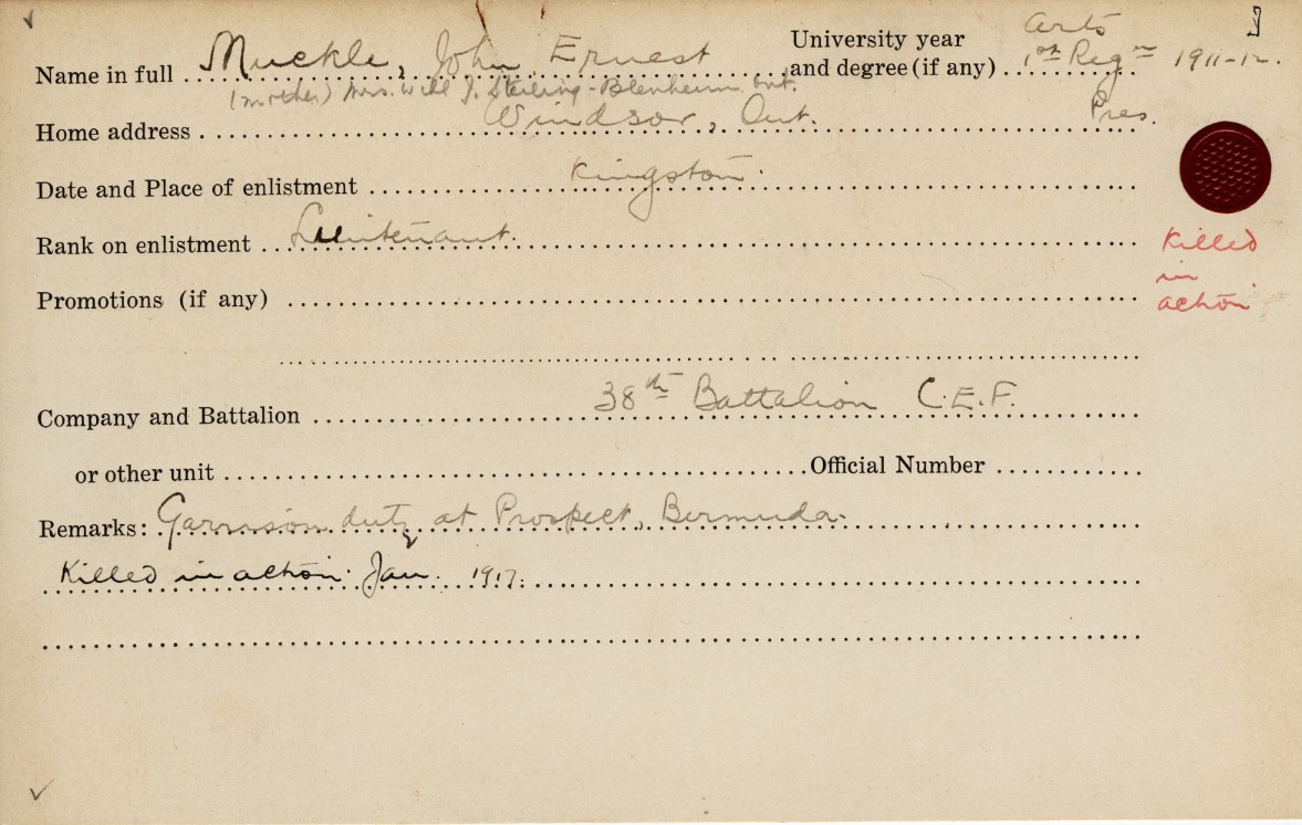 University Military Service Record of Muckle