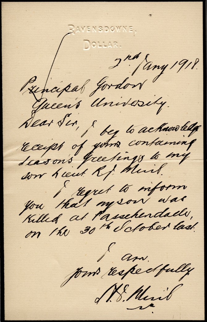 Letter from Mr. Muil to Principal Gordon, 2nd January 1918
