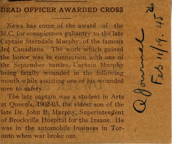 News Clipping Reporting Murphy Being Awarded the Cross, 11th February 1919