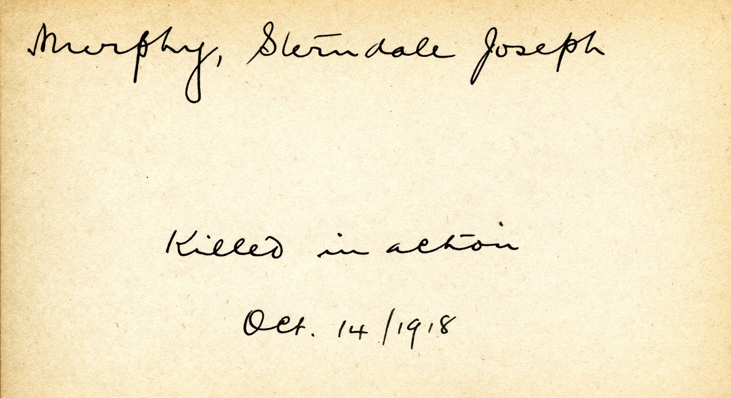 Card Describing Cause of Death of Murphy, 14th October 1918