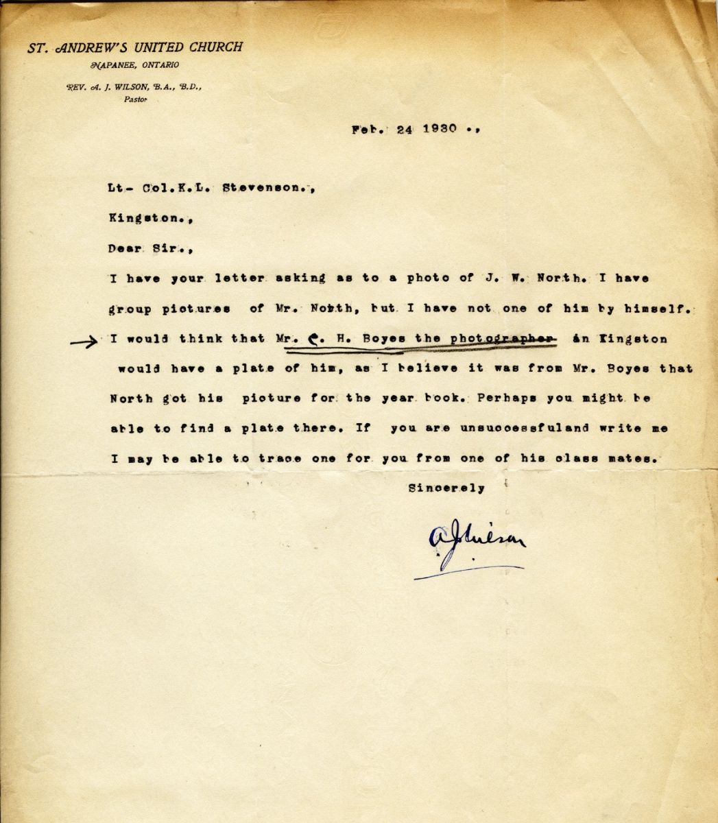 Letter from A.J. Wilson to Lt. Col. K.L. Stevenson, 24th February 1930