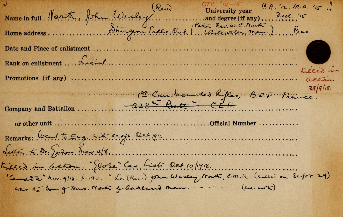 University Military Service Record of North