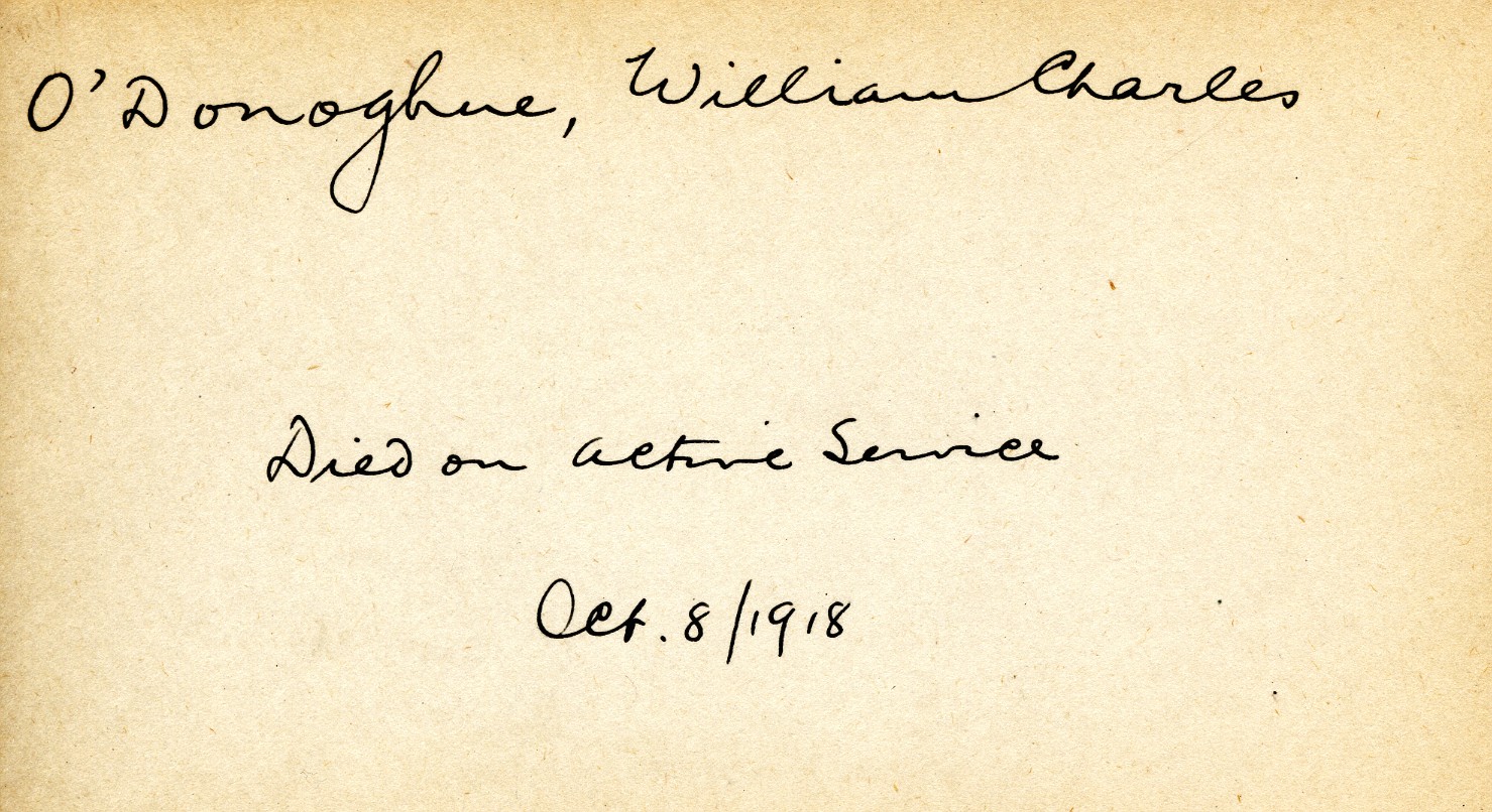 Card Describing Cause of Death of O'Donoghue, 8th October 1918