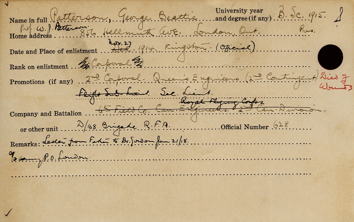University Military Service Record of Patterson