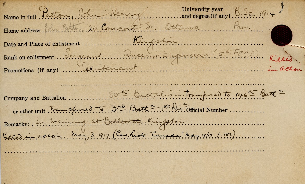 University Military Service Record of Patton
