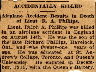 News Clipping Reporting Death of Phillips