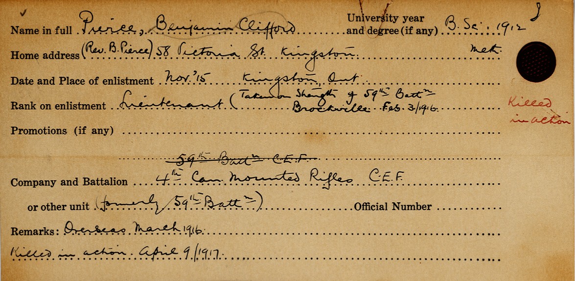 University Military Service Record of Pierce