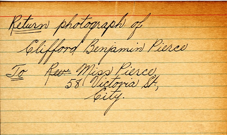Photograph Return Address Card of Pierce