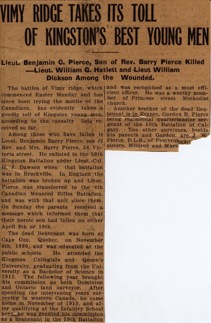 News Clipping Reporting Death of Pierce