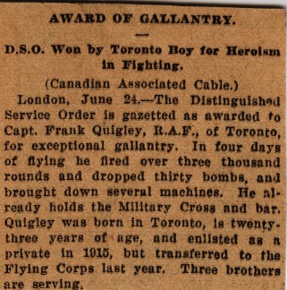 News Article Reporting Quigley Receiving Award of Gallantry