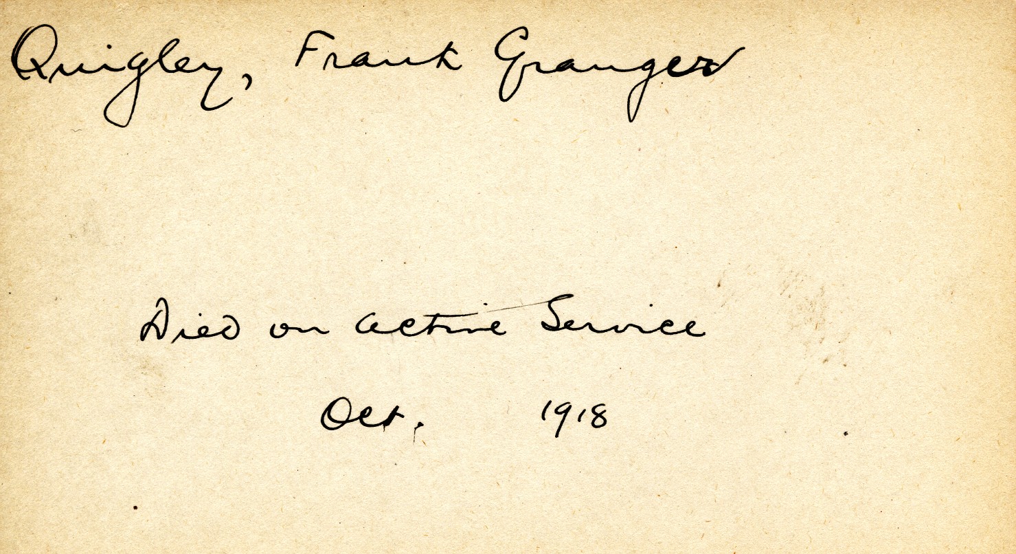 Card Describing Cause of Death of Quigley, October 1918