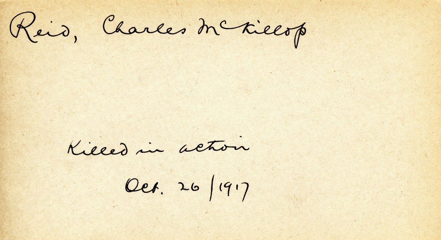 Card Describing Cause of Death of Reid, 26th October 1917