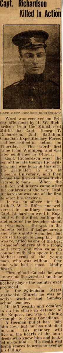 News Clipping Reporting Death of Richardson