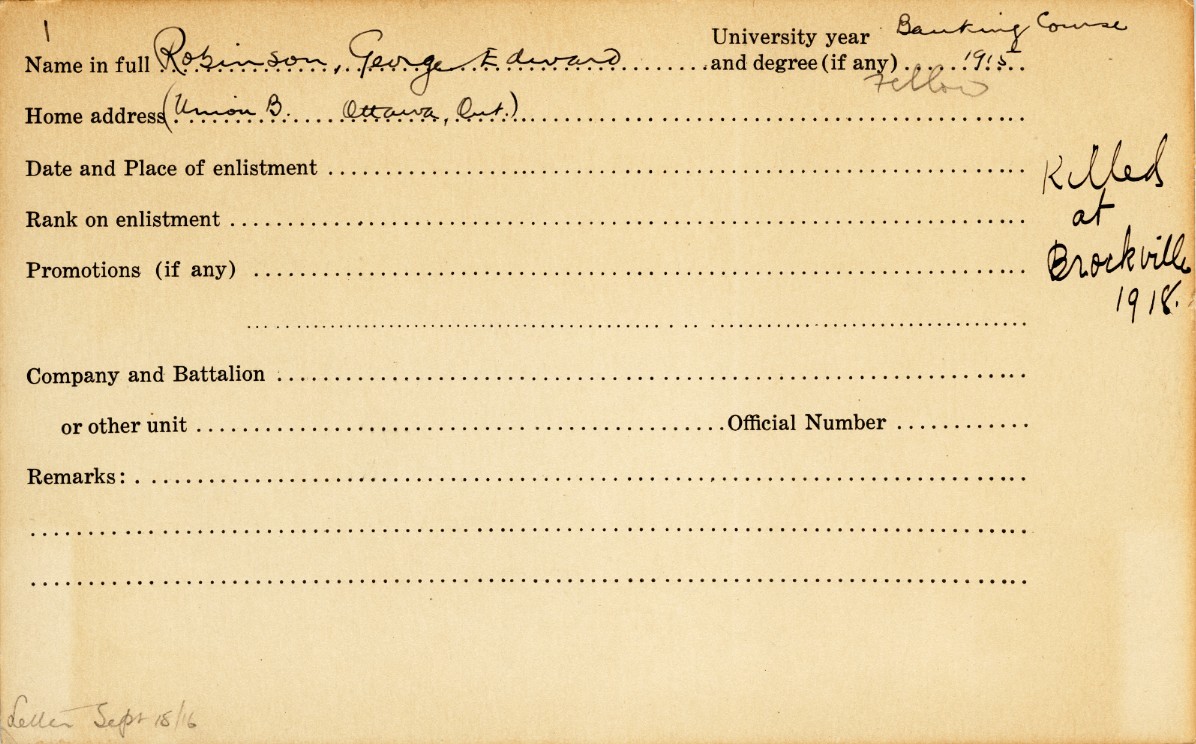University Military Service Record of George Edward Robinson