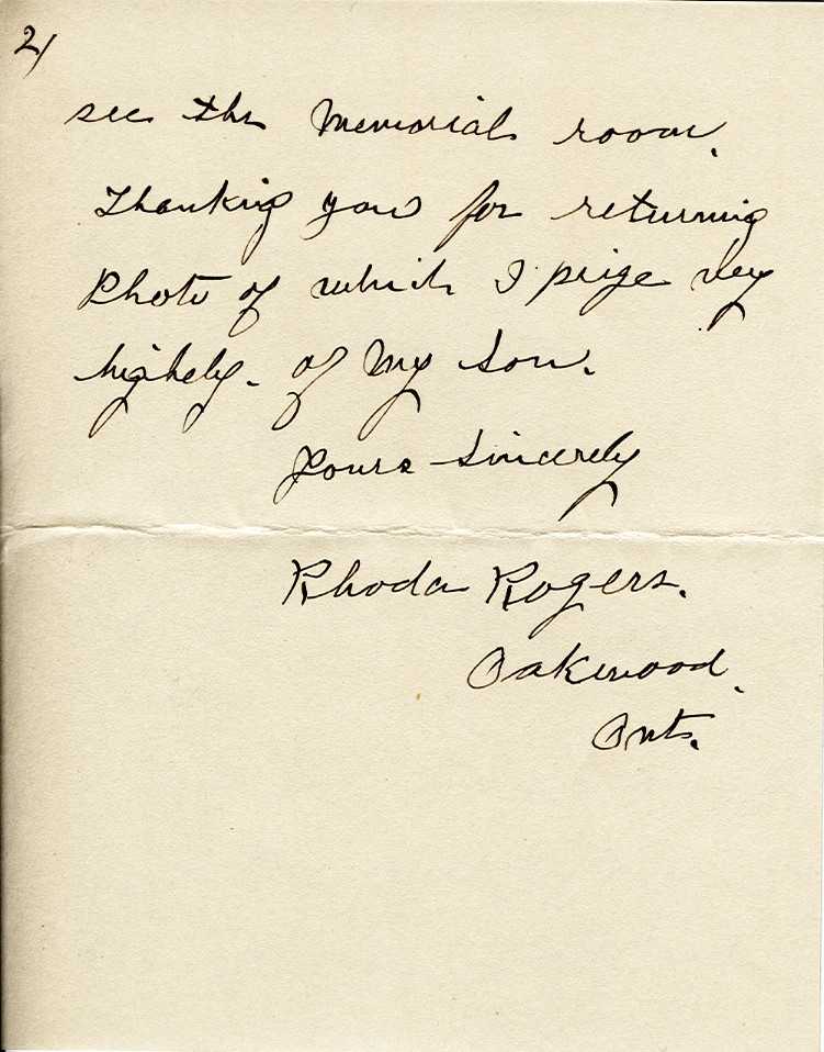 Letter from Rhoda Rogers to the Memorial Union, 7th January 1931, Page 2