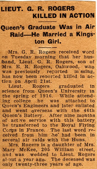 News Clipping Reporting Death of Rogers