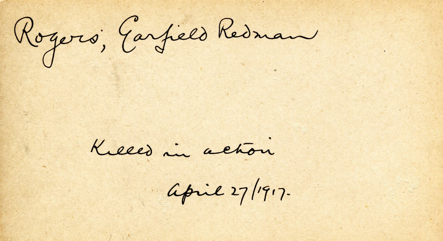 Card Describing Cause of Death of Rogers, 27th April 1917