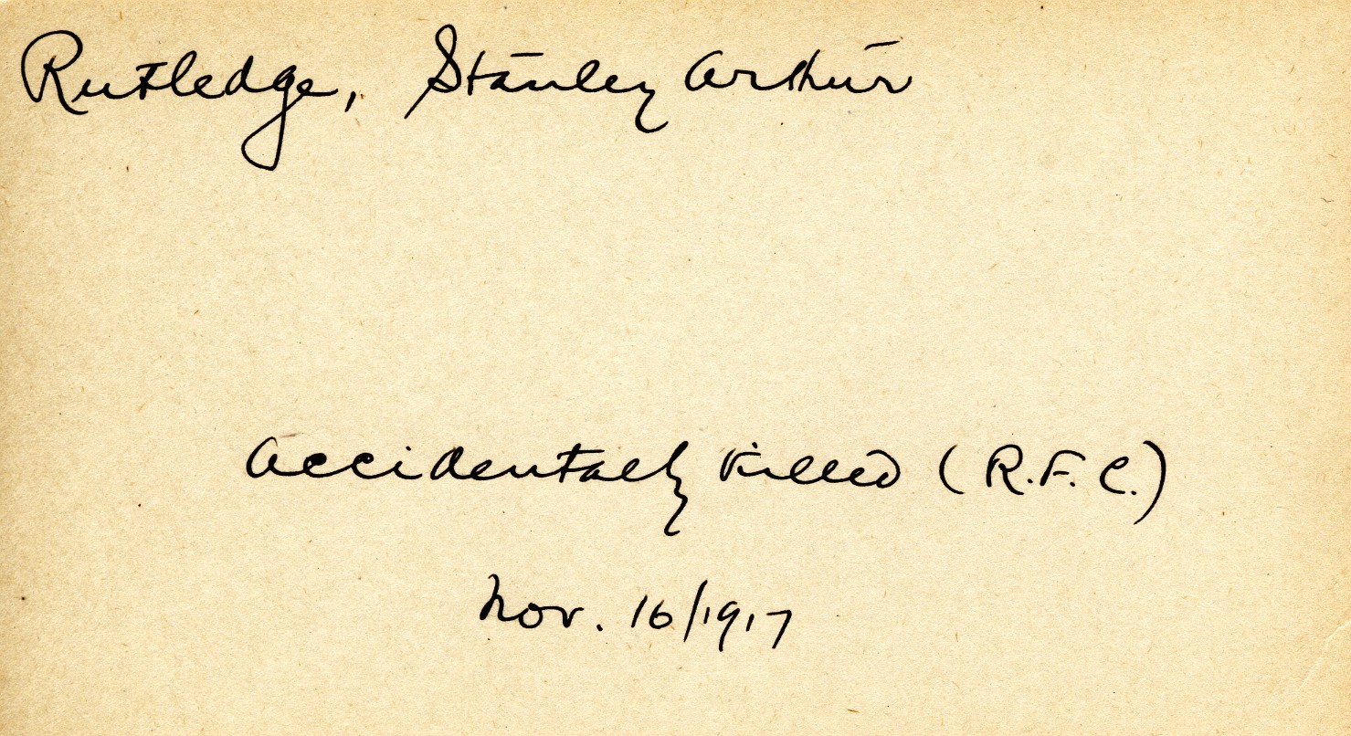 Card Describing Cause of Death of Rutledge, 16th November 1917