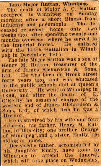 News Clipping Reporting Death of Ruttan