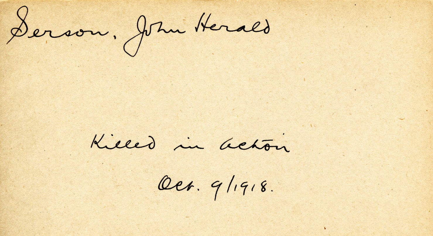 Card Describing Cause of Death of Serson, 9th October 1918