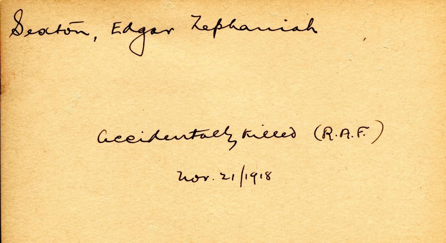 Card Describing Cause of Death of Sexton, 21st November 1918