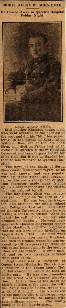 News Clipping Reporting Death of Shea